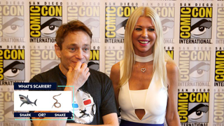 <i>Sharknado 5</i> stars Tara Reid and Chris Kattan play a round of What’s Scarier